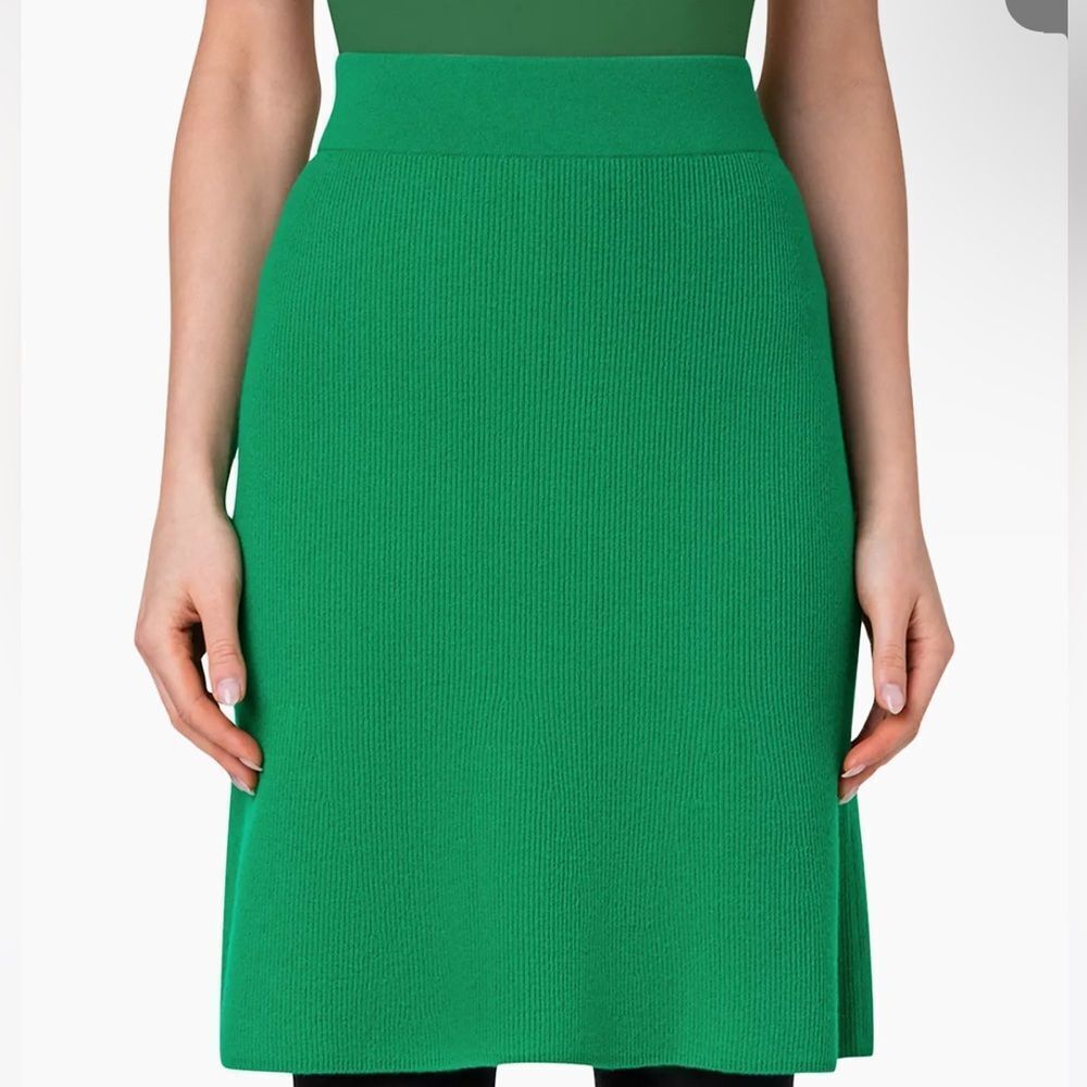 AKRIS PUNTO | NEW Wool-Blend Rib-Knit Mini Skirt in Tech Green Women’s Size 10